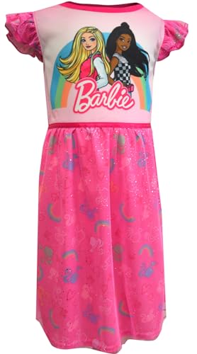 Komar Kids Girls Barbie Pink Sparkle Rainbow Dress Up Nightgown