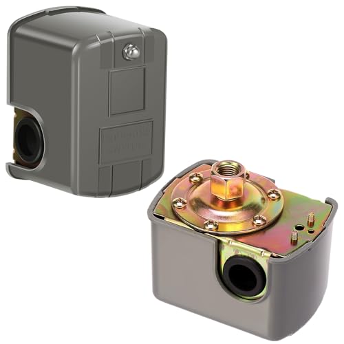 2Pcs Water Pressure Switch Adjustable 40-60 PSI Pressure Setting,1/4" Female NPT Connection Water Pressure Switch, Applicable to All Types of Electric Water Well Pumps(Grey)