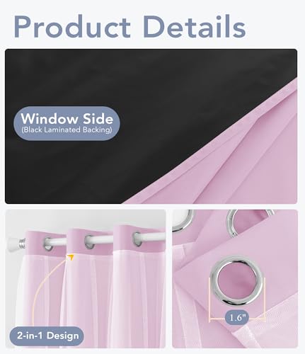 Image of 100% Blackout Curtains with Sheer, Purple, 52 x 108 inch, 2 Panels