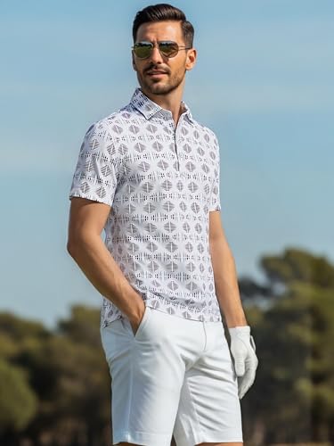 Image of Alex Vando Mens Golf Shirts Short Sleeve Breeze Quick-Dry Print Polo Shirt