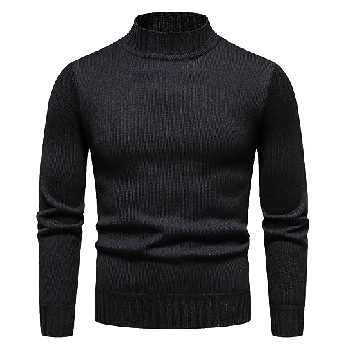 Slim Fit Business Casual Pullover Sweater Semi Turtleneck Bottom Knit Sweater Slim Fit Business Casual (Black, L)