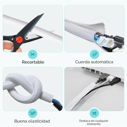 Miniatura 7 de Yuanpals Funda Organizadora De Cables, 13 Mm - 3 M, Tubo De Gestión De Cables Para Pc Tv, Organizador De Cables Automático Para El Hogar, Oficina Blanco