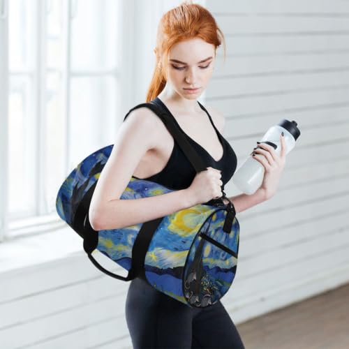 Bolsa de deporte redonda con estampado original de noche estrellada 6