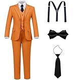 Boys Suit Regular fit Toddler Tuxedo Kids Ring Bearer First Communion Outfit Orange Suits for Boys Formal Dress Clothes Size 3