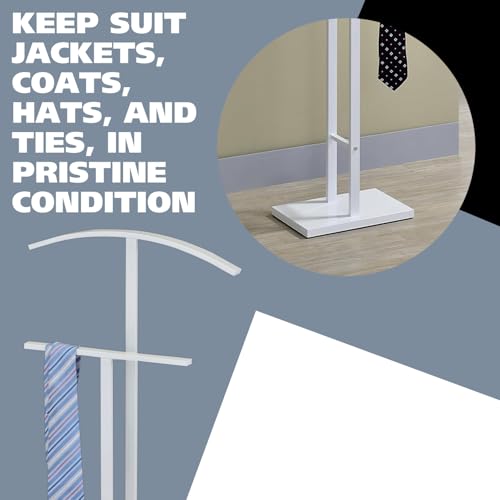 Image of Kings Brand Furniture Dossi Modern Metal Suit Valet Stand, Clothes Rack Organizer with Jacket, Pants & Tie Holder, Space-Saving Garment Rack for Bedroom or Closet (White)