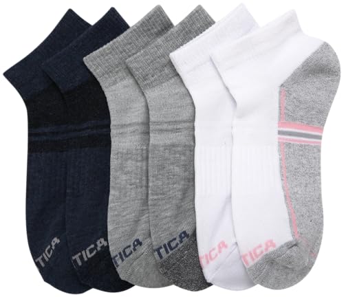 Image of Nautica Womens Quarter Socks Athletic Cushion Moisture Wicking Socks 6 Pack | Stretch Performance Dri-Motion Fabric, Cushioned with Arch Support, Breathable Mesh Panels, Quarter Cut, Shoe Size 4-10