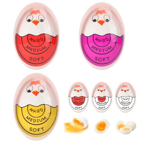 VOSSOT 3 Unidades Egg Timer para Cocer Huevos - Temporizador Huevos Cocidos con Cambio de Color, Silicona Segura, Diseño de Pollitos - Cocción Familias, Niños y Desayunos