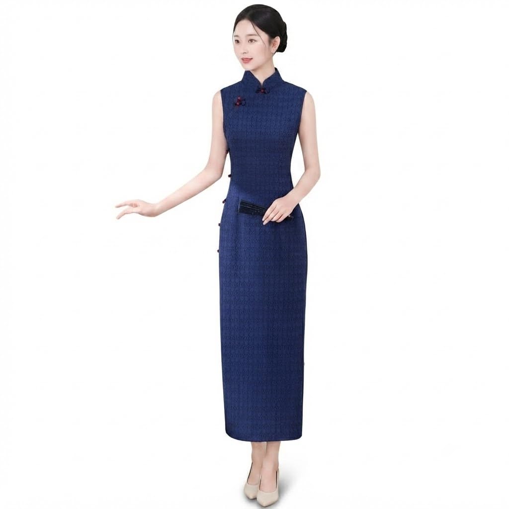 purpleq Abito Cheongsam Cinese Tradizionale Vintage Jacquard Slim Fit Senza Maniche Collo Mandarin Elegante Qipao per Feste