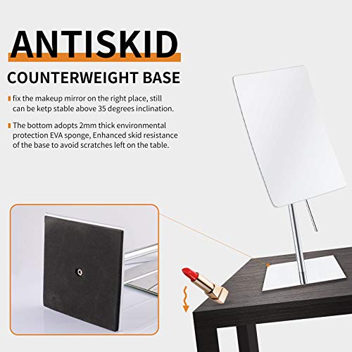 Gurun Frameless Rectangle Tabletop Vanity Mirror Single Side Adjustable Easy Positioning 5X Magnification 304 Stainless Steel Chrome Finish 2234（Chrome,5X #TOP3