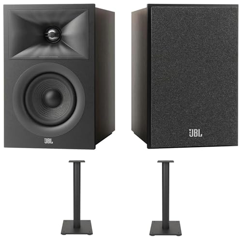 JBL STAGE-240B-BLK 2-Way 4.5' Bookshelf Loudspeakers with Stage-FS-BLK Floorstands (2025)