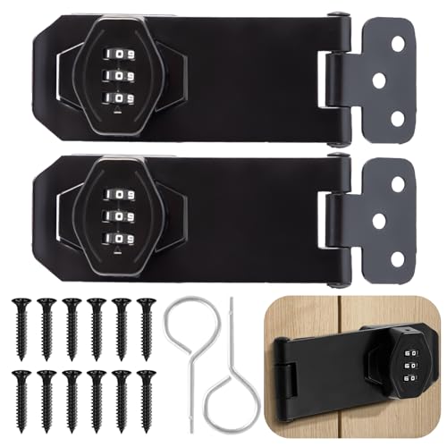 Sxutop 2 Piezas Cerradura Combinación Puerta Cerradura de Combinación con Codigo 3 Dígitos Pestillo de Puerta con Tornillos Cerrojo de Combinación 4 Pulgadas para Puertas Armarios Taquillas (Negro)