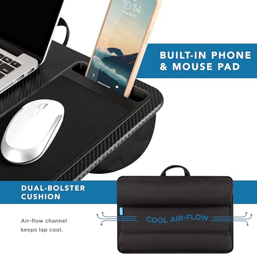 LapGear Home Office Pro Lap Desk with Wrist Rest, Mouse Pad, and Phone Holder - Black Carbon - Fits up to 15.6 Inch Laptops - Style No. 91598