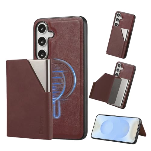 JIAONASHIJIA Compatible con Samsung Galaxy S25 Plus, funda de piel magnética, cartera con bloqueo RFID 2 en 1, soporte para tarjetas extraíble, funda resistente a golpes, carga inalámbrica, color rojo