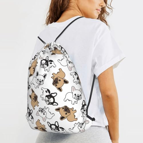 French Bulldog Drawstring Backpack Gym Bag Water Resistant Lightweight Sackpack Gift for Hiking Yoga Swimming Travel Beach Shopping2