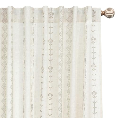 Linen Curtains 96 Inches Long for Bay Window 2 Panel Sets,Cream Colored 8 FT 8FT Khaki Boho Vintage...
