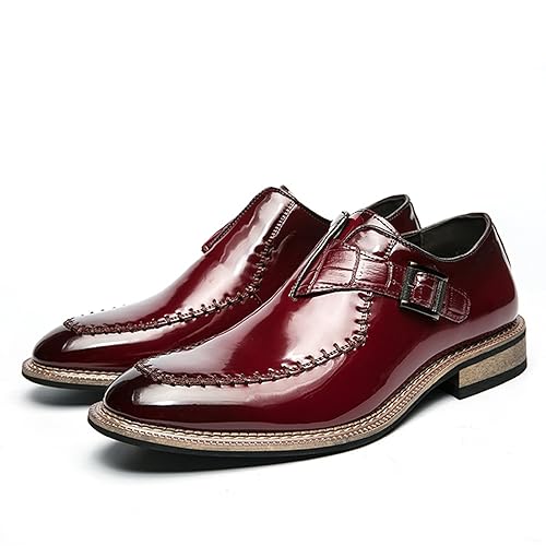 Men's Chunky Heel Oxford Shoes Buckle Pointed Toe Business Dress Shoes Slip On Loafers Brogue Shoes2