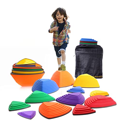 makarci Stepping Stones for Kids Obstacle Courses Play Indoor Outdoor, Set of 12 pcs Full Rubber Rim Plastic Hilltop for Kids Balance and Integration Improvement Age 3 4 5 6 7 8 + (Original)