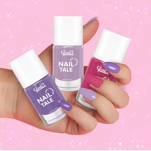 Image of Glam21 Nail Tale- Nail Lacquer|Set of 3|Multicolor|Quick Drying Nail Polish| Glossy Gel Finish Nail Kit | Highly Pigmented & Long Lasting | Chip Resistance|9ml Each|Shade-03