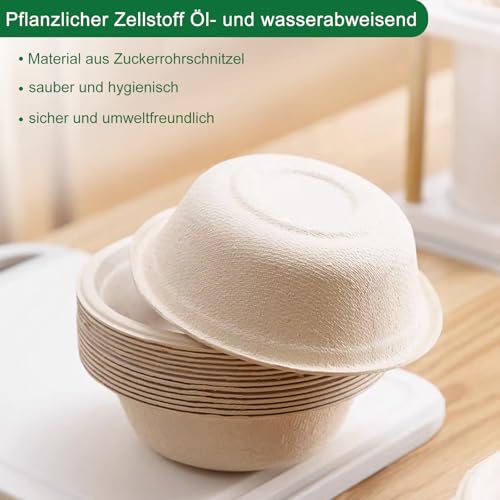 HXSYKJDM 100 Stück Suppenschalen Einweg, 350ml Einwegsuppenschale aus Zuckerrohr, Ökologische Pappschalen für Party und Picknicks Einmalgeschirr