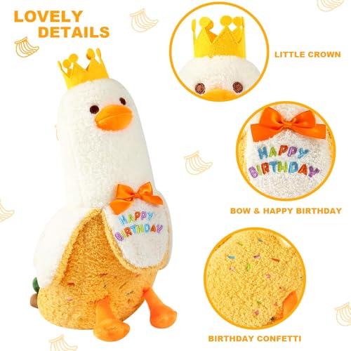 PEACH CAT Banana Duck Plush Pillow with Birthday Party Crown Banana Duck Stuffed Animal for Birthday Gift for Kids Yellow 19.7" by PEACH CAT - Used condition - Image 3