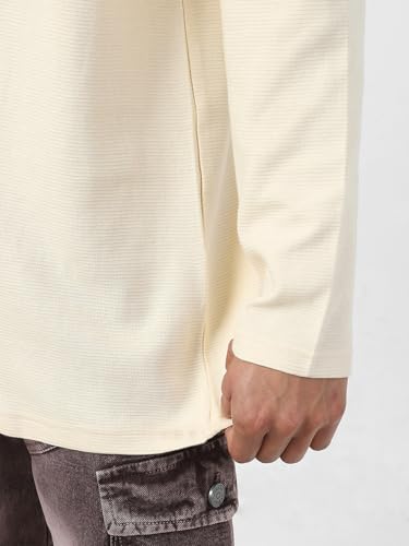 Image of Urbano Fashion Men's Textured Round Neck Oversized Full Sleeve Cotton T-Shirt