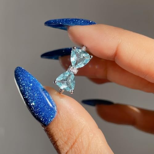 Image of Zarkan 925 Hallmark Silver Blue Heart Bow Ring