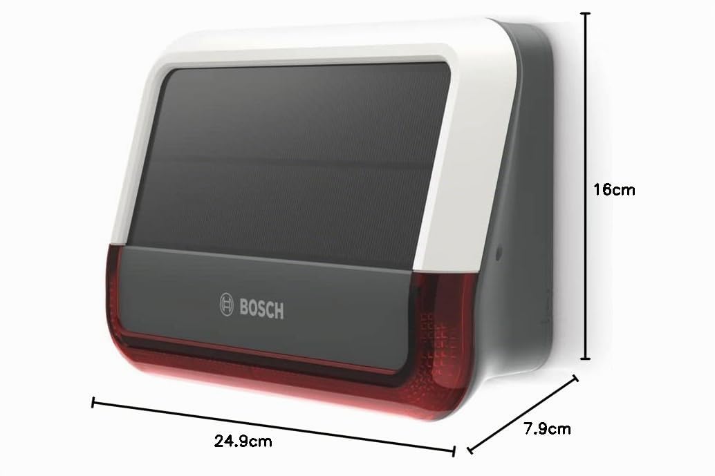 Bosch Smart Home Sirena esterna, impianto di allarme con pannello solare, invia segnalazioni mediante notifiche push, Bianco