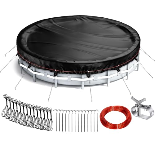 Kylinlucky Outdoor Above Ground Pool Cover for 20,21,22 Feet Round Stock Tank Pools, for Fade-Resistant Tear-Resistant Waterproof and Weatherproof Pool Protection