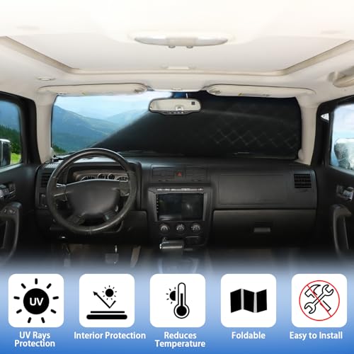 Image of Windshield Snow Cover Fit for Hummer H3 2005-2009, Front Windshield Cover for Ice and Snow, Auto Extra Thick Windshield Ice Cover Protects Windshield Wipers from Rain, Sun, Frost