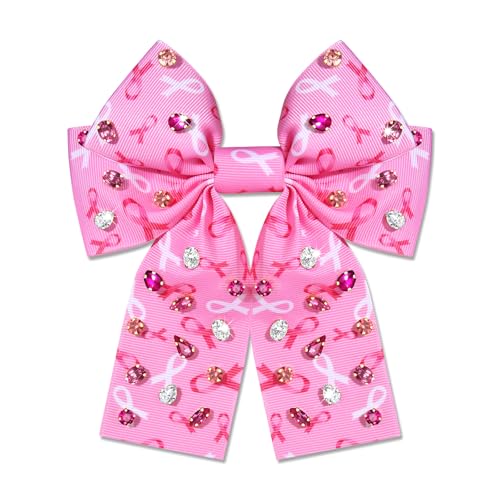 Breast Cancer Awareness Cheer Bows Pink Cheer Bows for Women Jeweled Pink Ribbon Hair Bows for Cheerleader Breast Cancer Awareness Accessories Cancer Survivor Bows Gifts (Pattern E)
