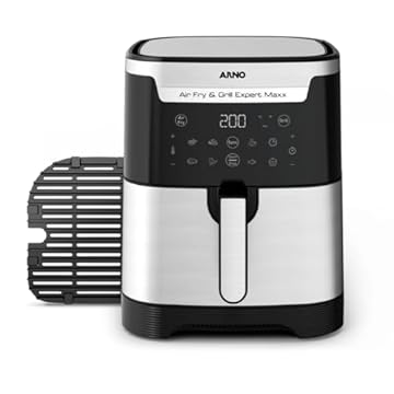Fritadeira sem Óleo e Grill Arno Airfry & Grill Expert Maxx Digital 6,5L AFD6, 1680W, Inox e Preta, 8 Programas, Divisória e Função SYNC, 2 em 1 para Fritar e Grelhar, 110V