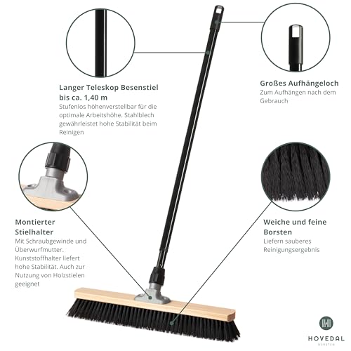 Saalbesen mit Stiel, Besen 50 cm breit und groß mit Teleskopstiel, ideal für Werkstatt, Werkstattbesen, Hallenbesen – Bild 3