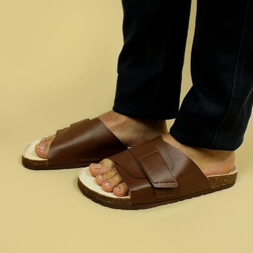 Image of NoStrain Men's Cork Sandals with Double Layered | Stylish Vegan Leather Sandals | Stylish, Comfortable & Sustainable | Environment Friendly | Casual and Formal Wear