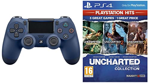 Image of Sony Playstation 4 Dualshock Midnight Blue V2 & Uncharted Collection Hits (PS4)