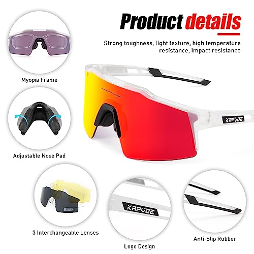 KAPVOE Cycling Glasses Men Women Mountain Bike MTB Sunglasses Youth Baseball Sports Triathlon Running Bicycle Riding with Polarized Lenses