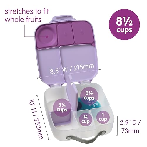 Image of b.box Lunch Box for Big Eaters All Ages - 8.5 Cup Leak Proof Bento Box with 4 Compartments, School Lunch Container with Ice Pack, Dishwasher Safe, BPA-Free, PFAS-Free - Sugar Plum
