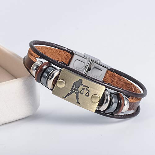 Image of Young & Forever Zodiac Sign Multi-Strand Genuine Leather Bracelet for Men & Boys - Adjustable Tribal Wristband with Antique Metal Charm