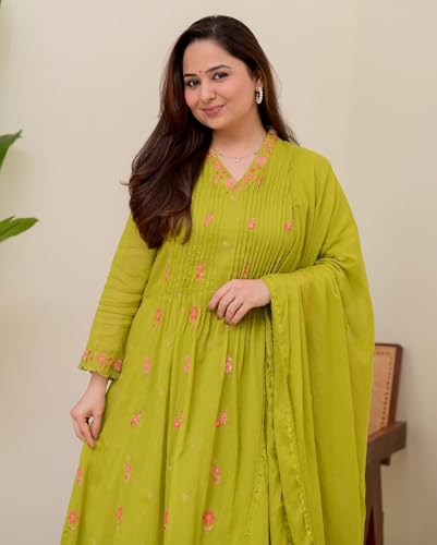 Image of KLOSIA Women Embroidery Solid Anarkali Kurta and Pant Set with Dupatta|Silk|Regular Fit