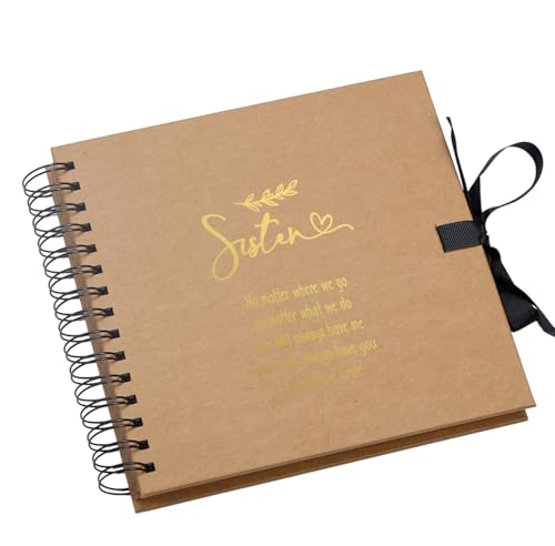 Image of Personalised Sister Scrapbook Photo Album, Spiral Bound, Metallic Foil Finish, Multiple Colours (Kraft Brown)