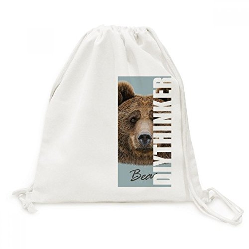 Sac à dos cordon en toile pour voyage avec imprimé ours marron
