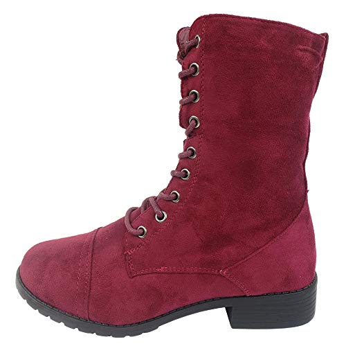 Image of Forever Link Womens Round Toe Military Lace Up Knit Ankle Cuff Low Heel Combat Boots