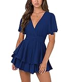 Petite Womens Short Dress Sexy V Neck Short Lantern Sleeve Tie Waist Cocktail Dresses Babydoll Dress Royal Blue