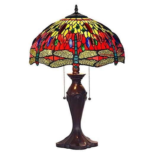 Tiffany Style Bordslampa, Dragonfly Färg Juvel Inomhusbord Ljusarmaturer H: 24 tums 2-lyser kreativ dekoration belysning-röd (Color : Red)