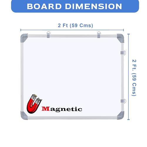 Image of Eduway (Magnetic) 2x2 Feet White Board with (Marker, Duster and Magnets) | Ideal Use for Home, Office, Kids with Sliding Hanging Clips, Robust Aluminum Frame and Smooth Melamine Surface (59x59 Cms)