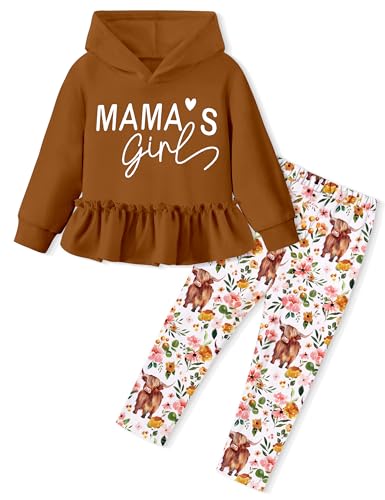 CRISONE Toddler Baby Girl Clothes Long Sleeves Ruffle Hoodie Shirt Floral Pants 2 Pcs Fall Winter Outfits Set