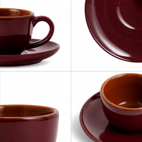 Image of Shay Ceramic Espresso Cup Set, Set of 2, 100ml, Burgundy | | Glossy Finish | Espresso Cup Ceramic | Espresso Cups Small | Microwave Safe (Espresso Set, Burgundy)