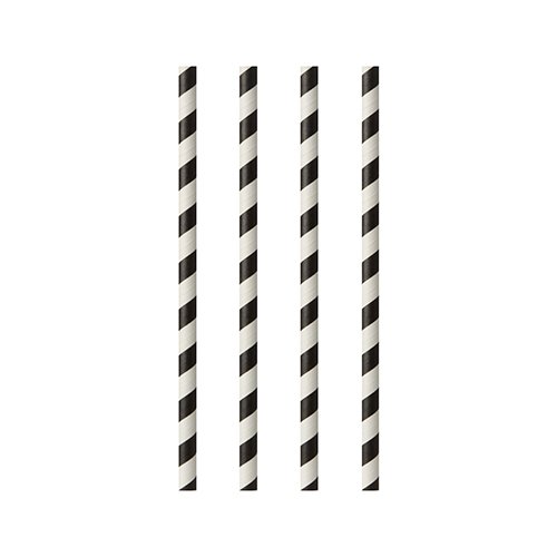 Papstar - Cannucce di carta pura, Ø 6 mm · 20 cm, colore: Nero/Bianco a righe