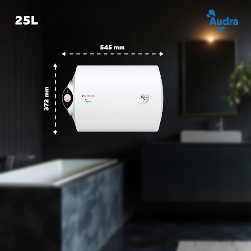 Image of Venus Audra LHS 25 Litre Storage Horizontal Water Heater (Geyser) | Ideal for False Ceiling Installation | Corrosion resistance | ISI | Free Flexible Hose | Guarantee - 7 Years on Inner Tank | 8 Bar