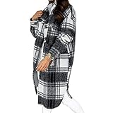 【Design】Karierte Jacke mit knöpfe, hemdjacke damen kariert plus size, Umlegekragen, Aufgesetzte Pattentaschen vorne, Oversized Übergangsjacke, schlichter Stil.