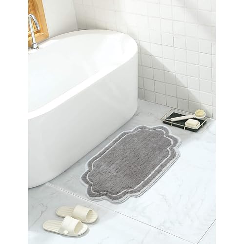 Home Weavers Allure Collection 100% Cotton Tufted Bathroom Rug, Soft and Absorbent Bath Rugs, Non-Slip Bath Carpet, Machine Wash Dry Bath Mats for Bathroom Floor, 17"x24" Bath Rug, Gray
